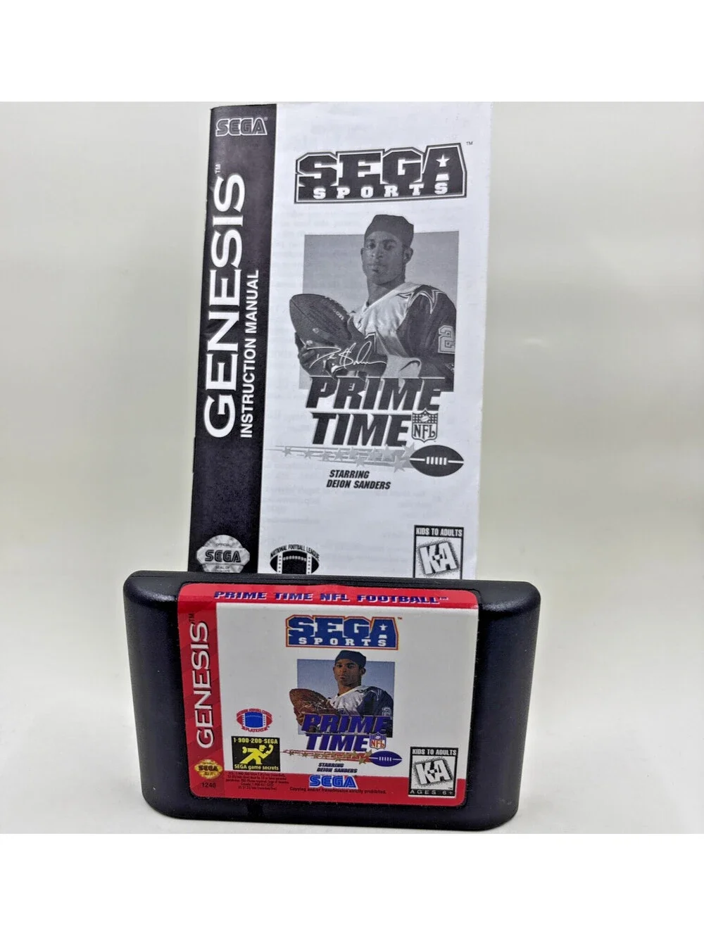 Prime Time NFL Deion Sanders (Sega Genesis, 1995) Cartridge & Manual TESTED